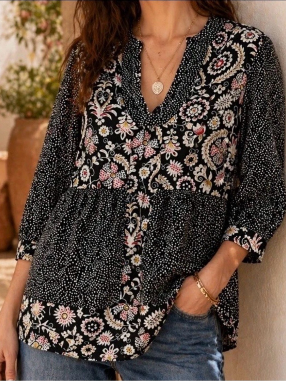 Boden Mollie Scoop Neck Floral Dot Top Womens 8 Indie Retro European Cottage